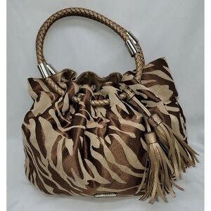 Dana Buchman Zebra Print Purse Handbag Crossbody Shoulder Bronze Brown Gold